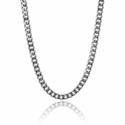 Men's stainless steel Cuban link chain necklace with polished curb links