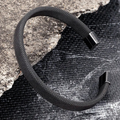 men's stainless steel cuff bracelet black mesh design