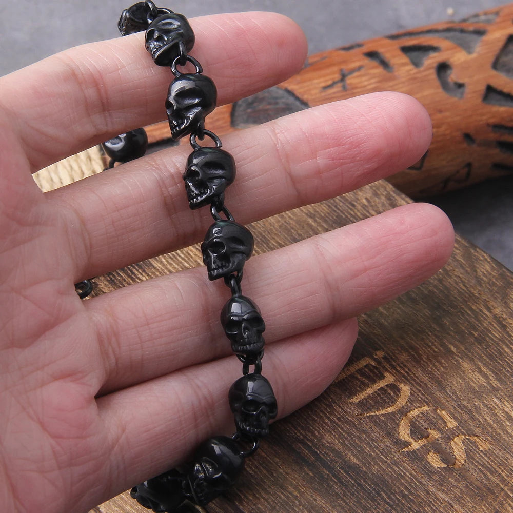 men's stainless steel skull link chain bracelet