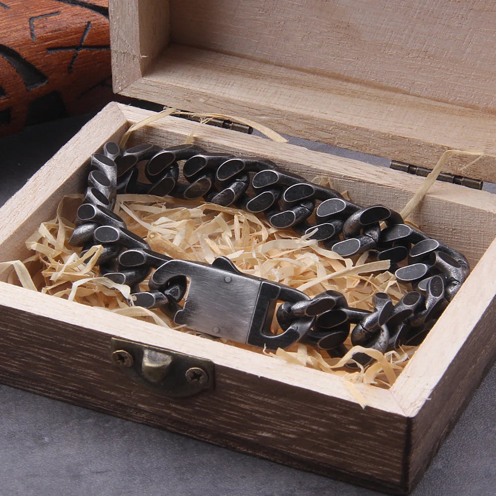 men's stainless steel Cuban link bracelet vintage black
