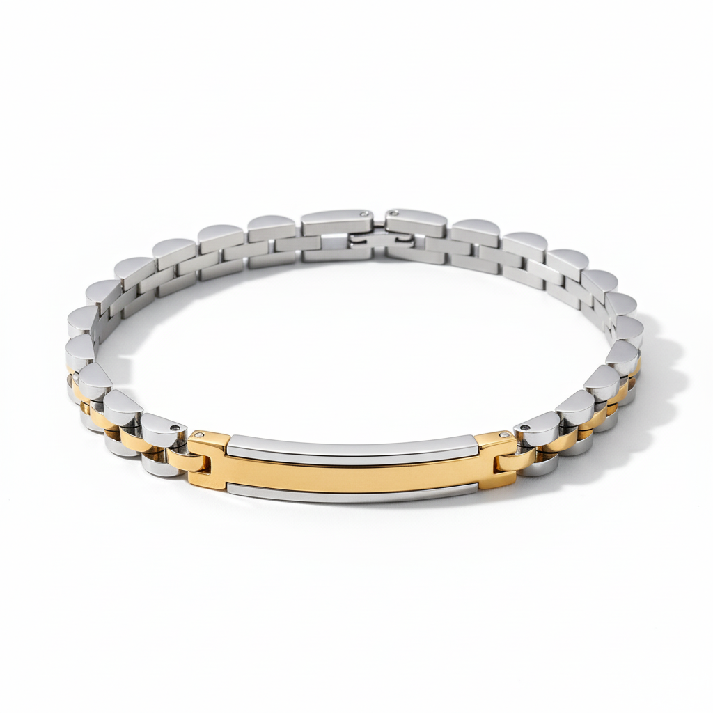 men's two tone stainless steel ID bracelet with gold plate