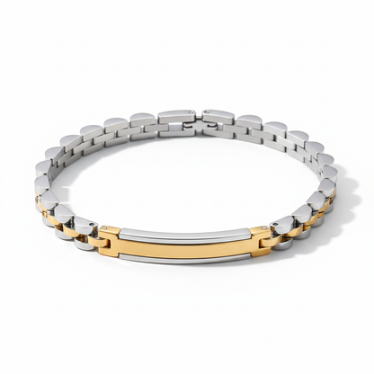 men's two tone stainless steel ID bracelet with gold plate