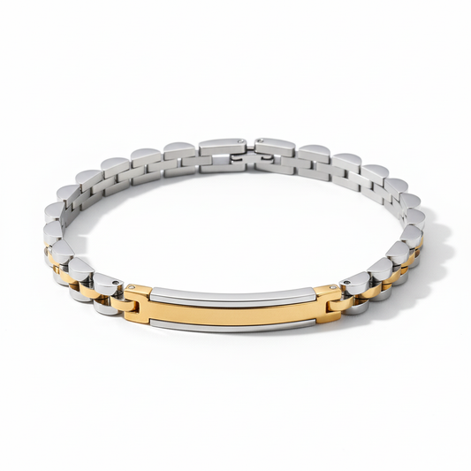 men's two tone stainless steel ID bracelet with gold plate