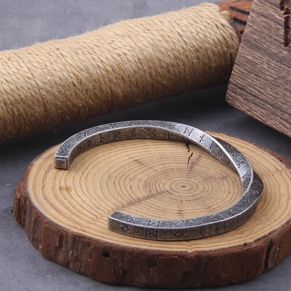 men's Viking cuff bracelet with rune engraving