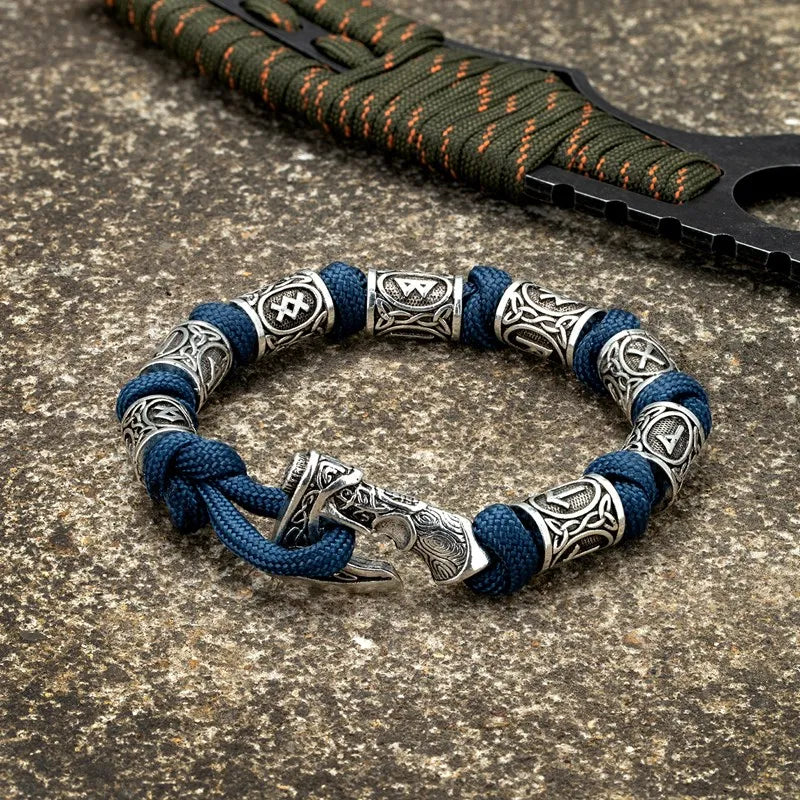 Men's Viking rune bracelet with adjustable cord and Norse rune beads