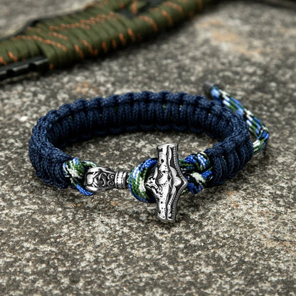 Men's Viking Thor hammer bracelet with braided cord