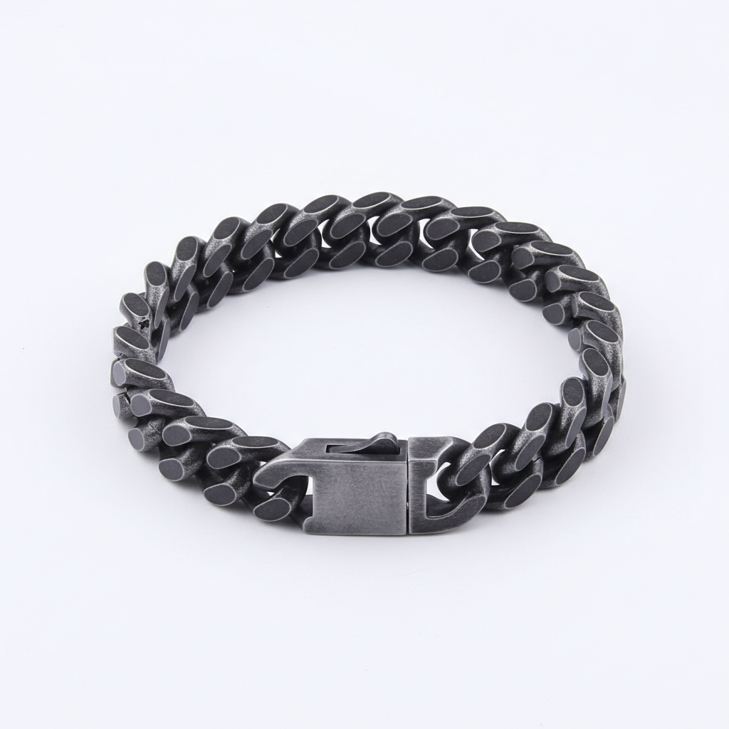 men's black Cuban link stainless steel bracelet
