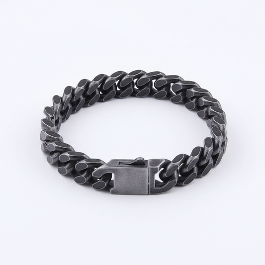 men's black Cuban link stainless steel bracelet