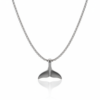Men’s stainless steel whale tail pendant necklace with silver finish
