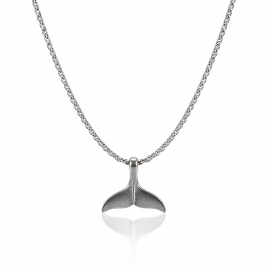 Men’s stainless steel whale tail pendant necklace with silver finish
