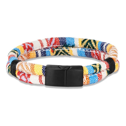 men's woven fabric rope bracelet with colorful pattern