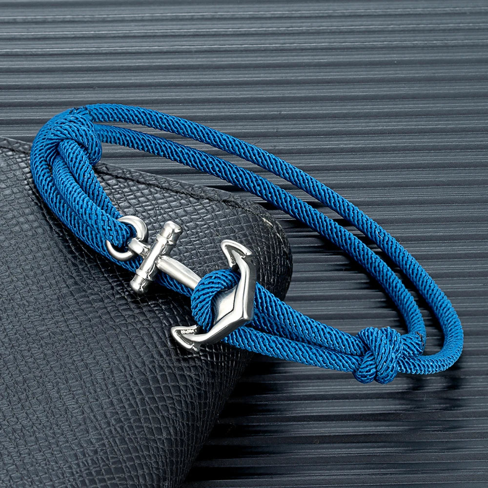 minimalist anchor bracelet for men with blue rope cord