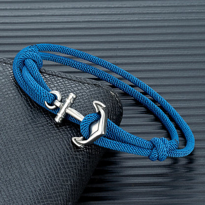 minimalist anchor bracelet for men with blue rope cord