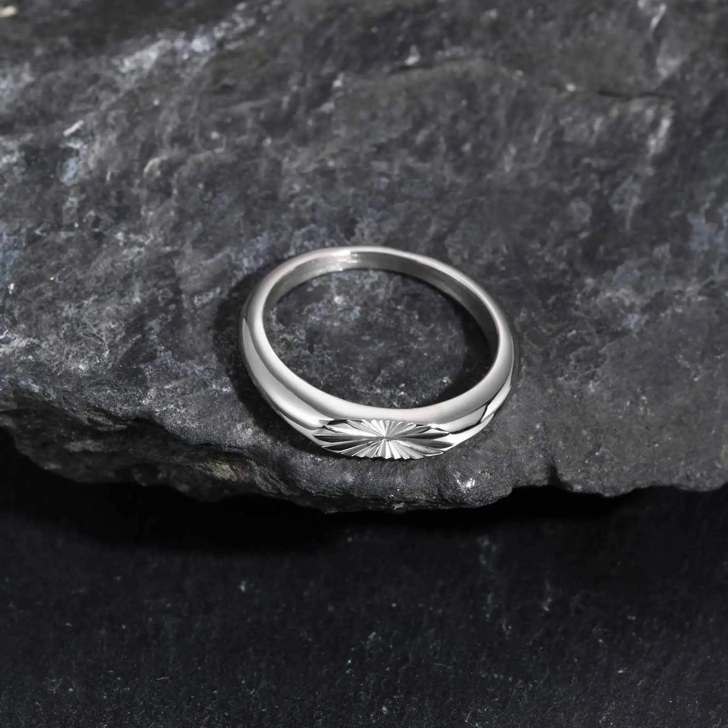 Minimalist engraved signet ring stainless steel silver jewelry