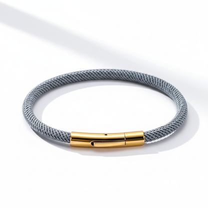 minimalist men's cord bracelet with gold plated stainless steel clasp