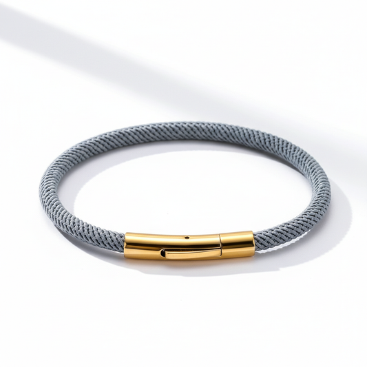 minimalist men's cord bracelet with gold plated stainless steel clasp