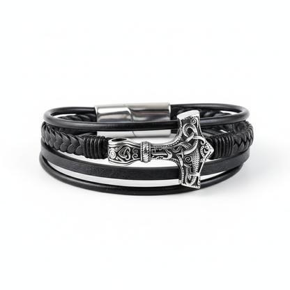 men's mjolnir thor hammer leather bracelet viking style