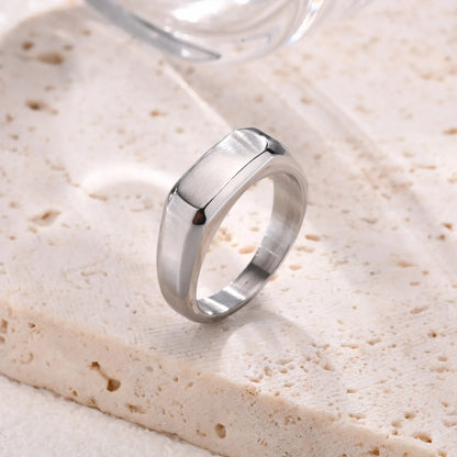 Modern flat top stainless steel signet ring for men