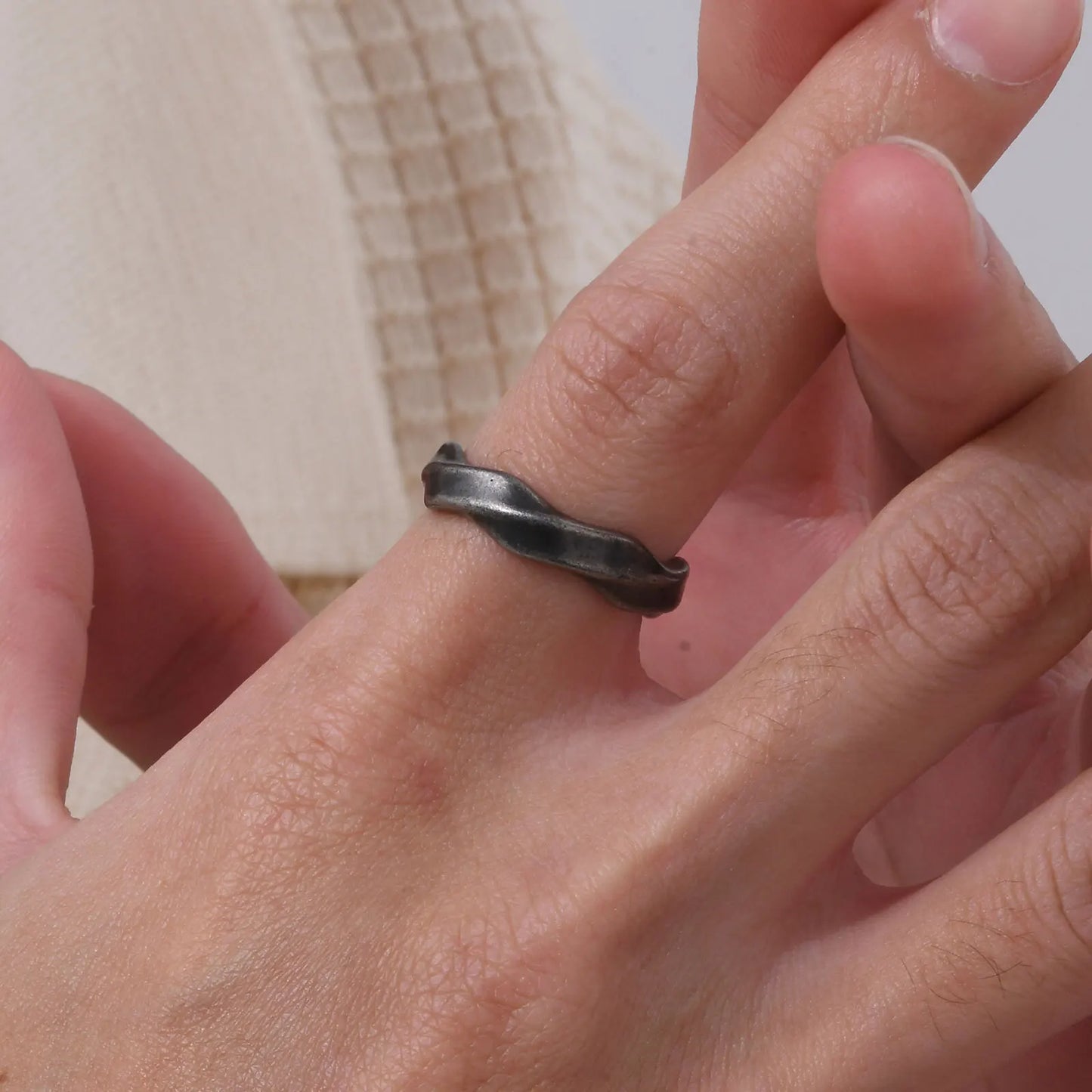 Modern retro twisted stainless steel ring for men mobius style