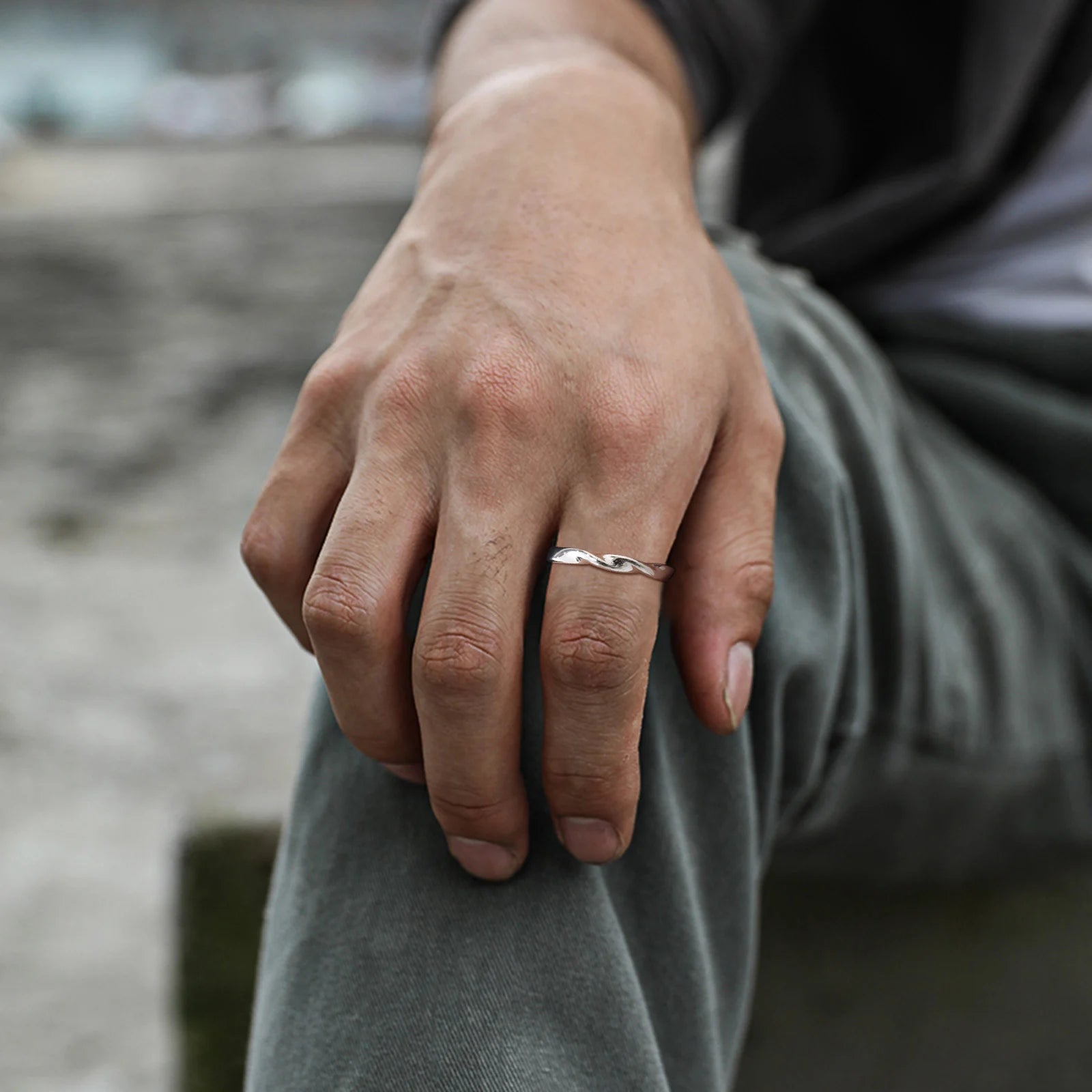 Modern thin twist ring stainless steel minimalist jewelry