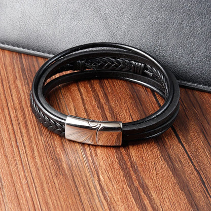 multi layer leather bracelet with cross centerpiece for men
