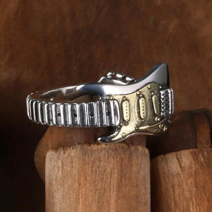 Musician guitar ring stainless steel adjustable rock jewelry