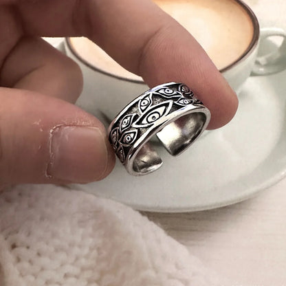 Mystic eye symbol ring stainless steel engraved band