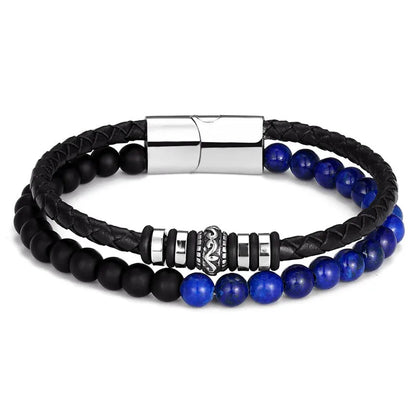 men's natural stone and genuine leather bracelet with stainless steel magnetic clasp