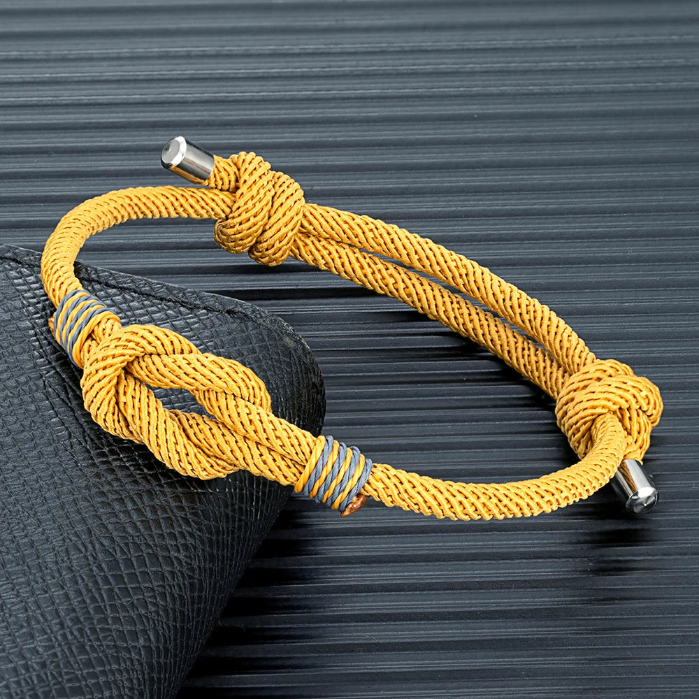 yellow nautical knot bracelet for men with navy rope