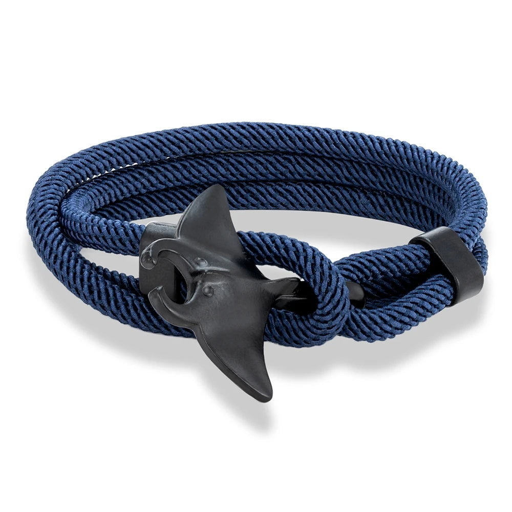 nautical rope bracelet with black manta ray clasp
