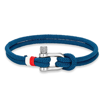 nautical shackle rope bracelet with stainless steel u shackle clasp