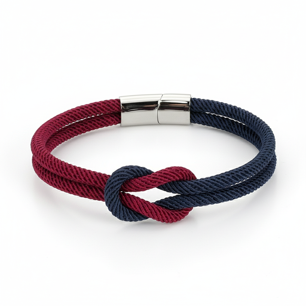 two tone nautical rope knot bracelet with stainless steel clasp