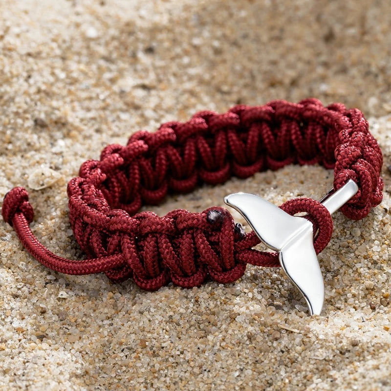nautical whale tail rope bracelet with braided navy paracord