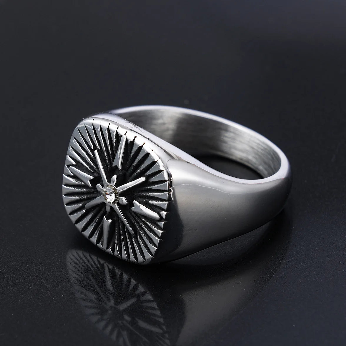 Navigator star compass ring sterling silver men jewelry