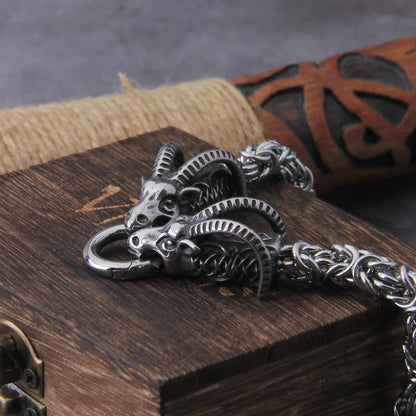 Nordic goat head necklace with detailed horn design