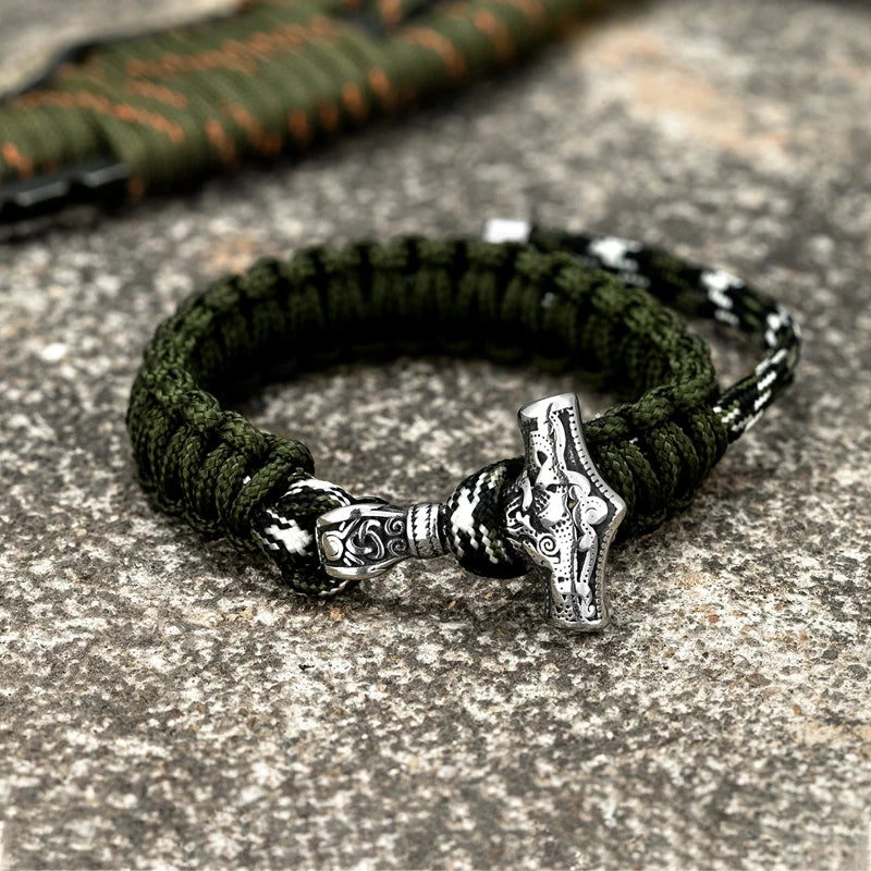 Nordic Mjolnir bracelet with adjustable paracord and hammer clasp