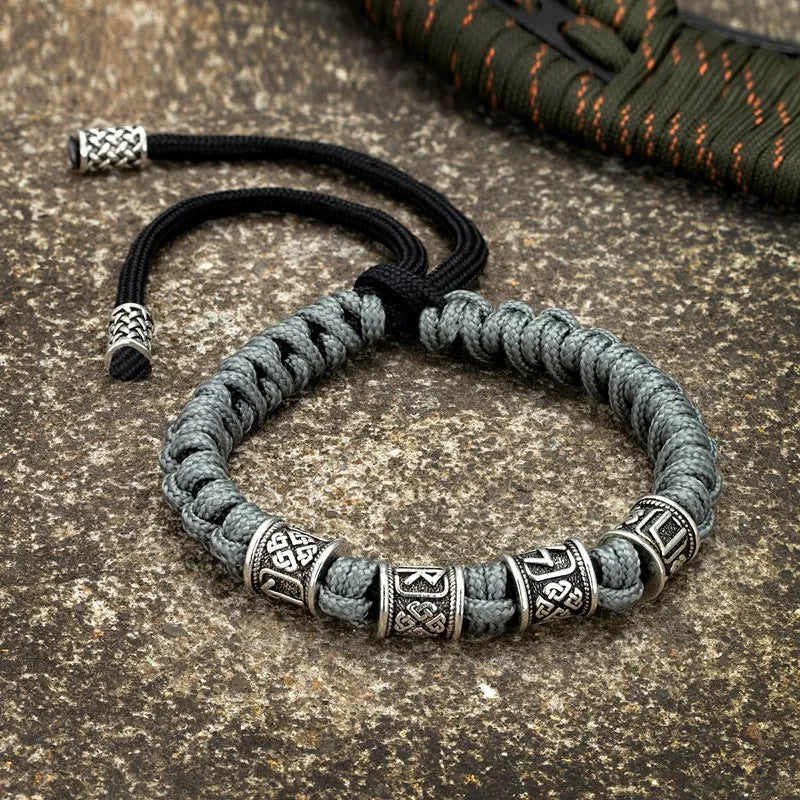 Nordic rune bracelet with stainless steel runic bead design
