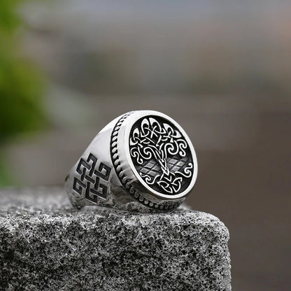Nordic tree of life ring stainless steel Viking signet ring