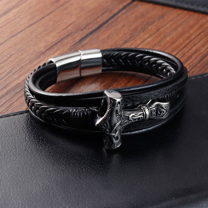 norse mythology mjolnir bracelet braided leather men's jewelry