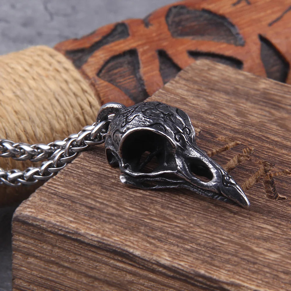 Norse raven skull necklace inspired by Odin mythology