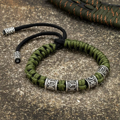 Norse rune bead bracelet for men with engraved Nordic symbols.