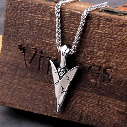 Close up of Viking spearhead pendant necklace