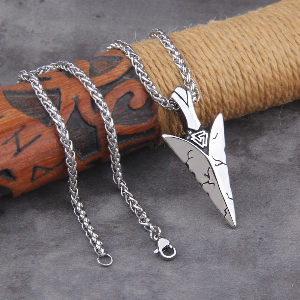 Viking arrowhead pendant necklace on stainless steel chain