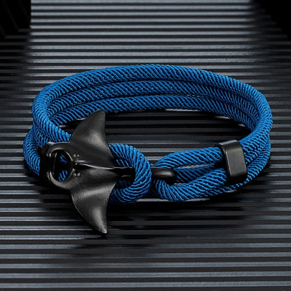 men's manta ray ocean bracelet with braided blue rope