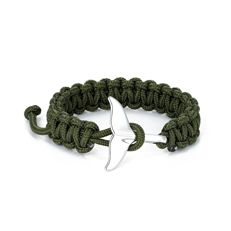 ocean inspired whale tail bracelet with braided cord