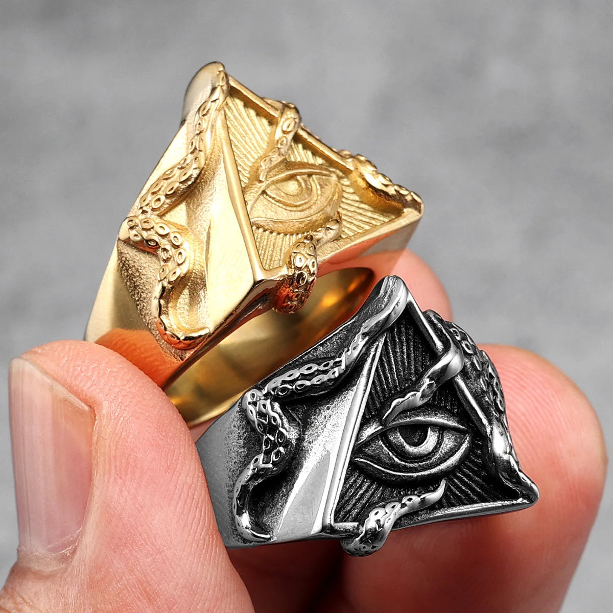 Octopus tentacles eye of providence ring stainless steel all seeing eye signet ring