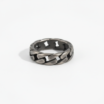 Oxidized chain link ring stainless steel vintage band
