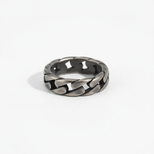 Oxidized chain link ring stainless steel vintage band