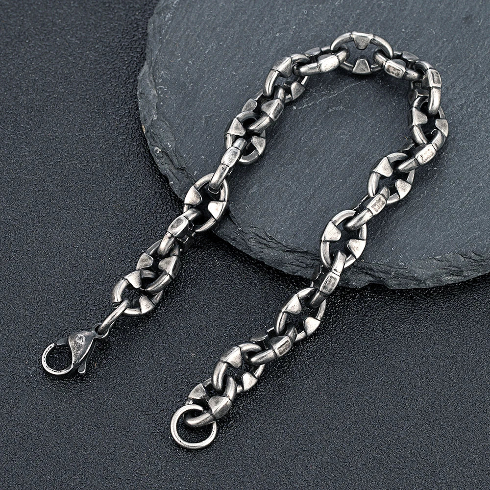 men's oxidized stainless steel chain bracelet vintage style