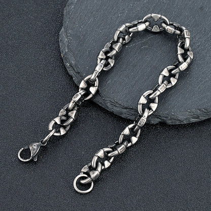 men's oxidized stainless steel chain bracelet vintage style